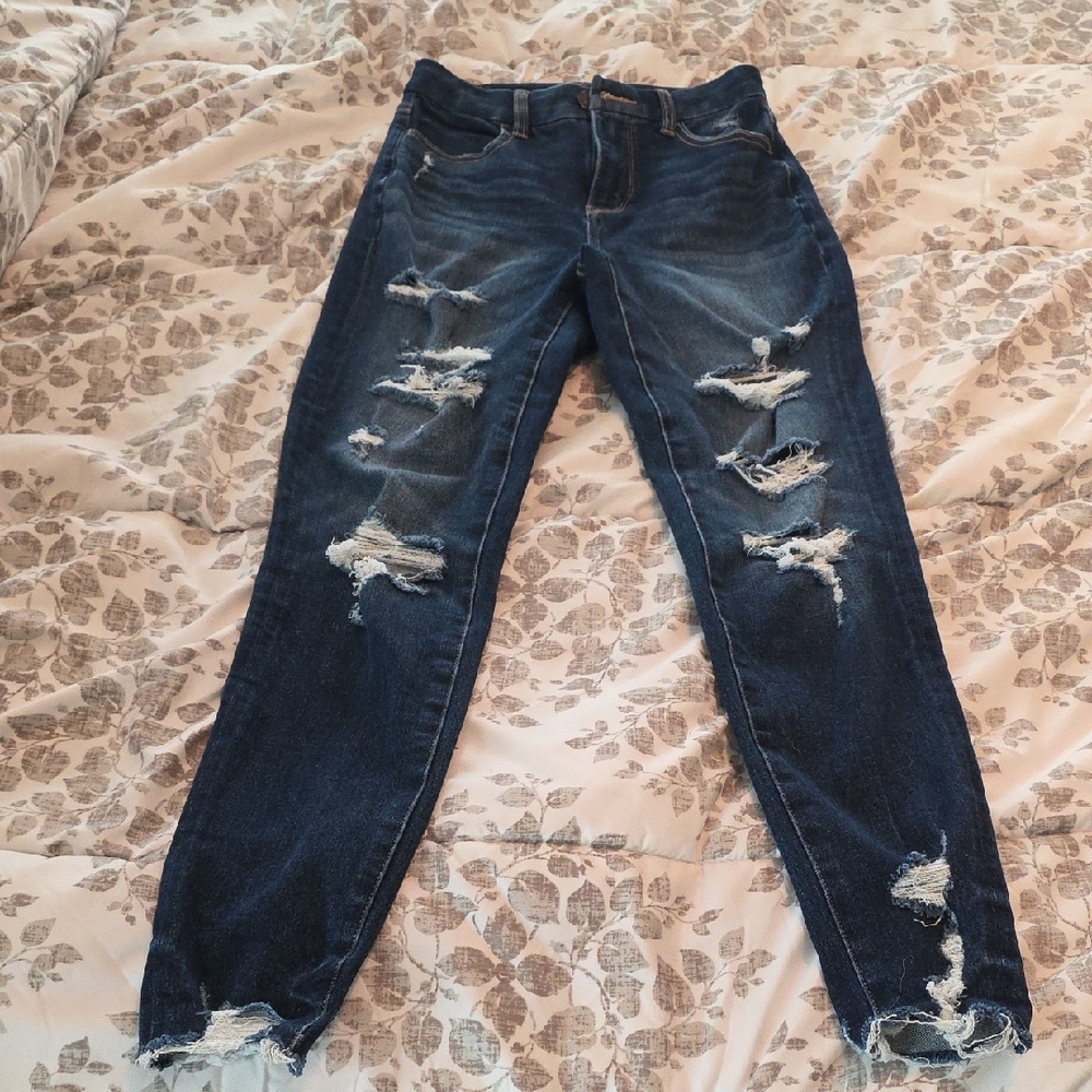 American Eagle Outfitters Dark Blue Distressed Skinny Jeans